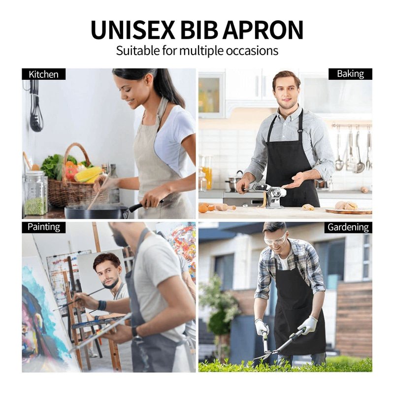 DZGlobal Cherry Blossom Apron with Pockets - Pink Flowers Black Cooking Aprons Adjustable Kitchen Bib for Men Women Chef Gardening Baking