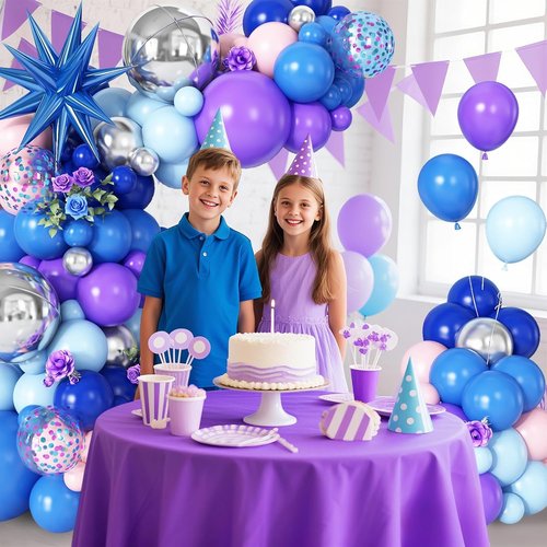 Blue Purple Silver Balloon Arch Garland Kit - Star Foil & 4D Round Balloons for Baby Shower & Birthday Party