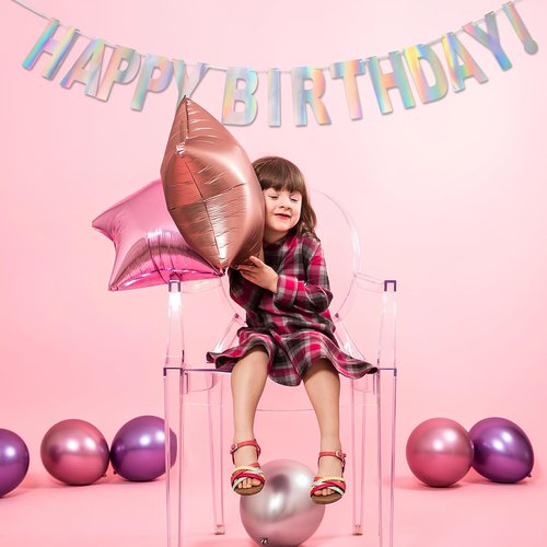 GREATRIL Holographic Happy Birthday Banner - Pre-Strung Iridescent Party Decoration | Colorful Backdrop