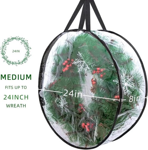 Clear 24-Inch Christmas Wreath Storage Bags by [Brand Name] - 2-Pack with Dual Zippers for Holiday Decor