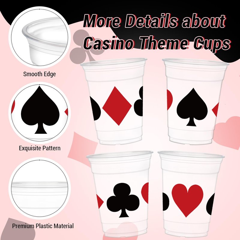 50 Pcs Casino Theme Cups, Plastic Las Vegas Party Cup 12 oz for Casino Party Decorations Las Vegas Night Themed Holiday Party Game Supplies