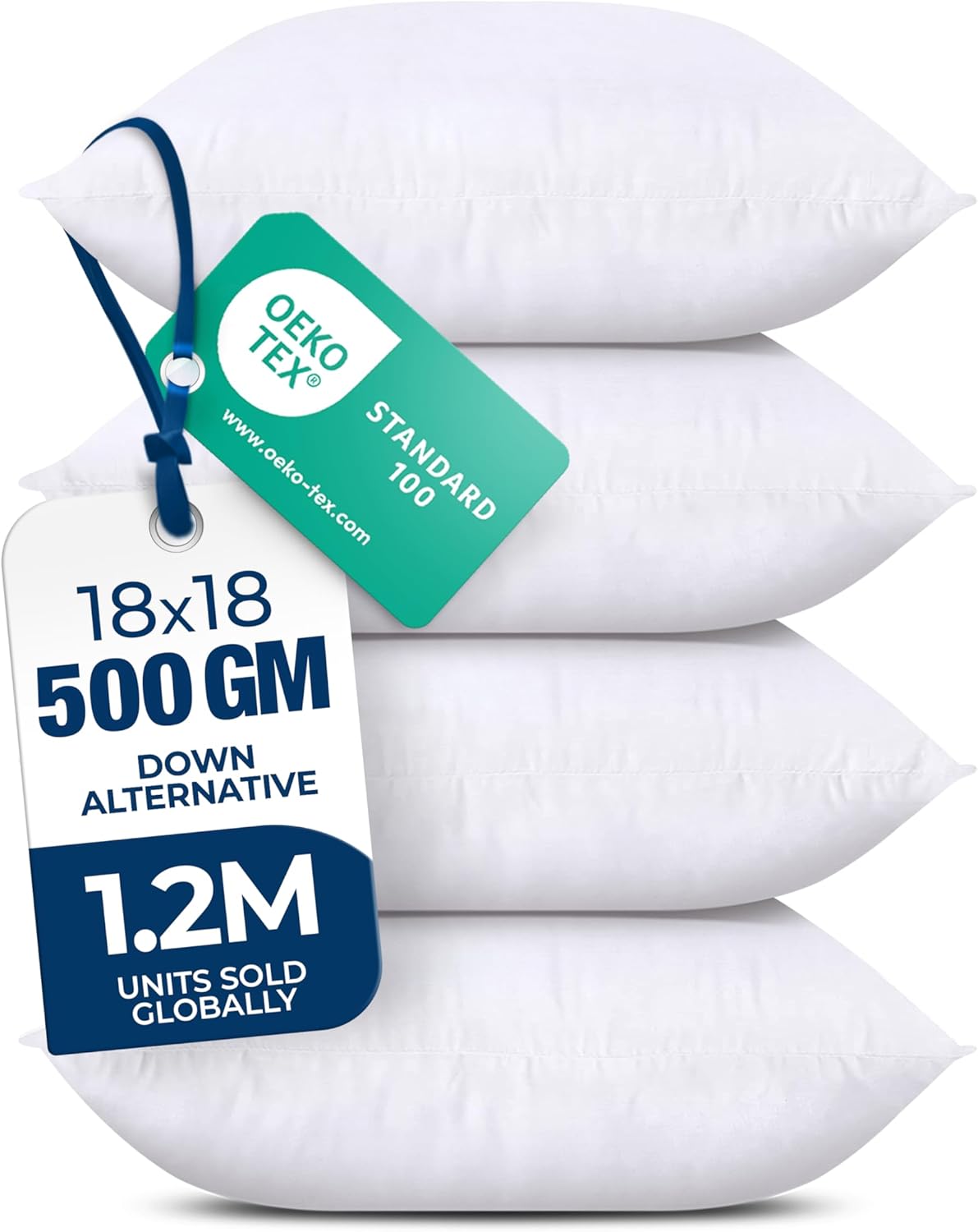 Utopia Bedding Throw Pillows - Fluffy 18 x 18 Inches Down Alternative Set of 4 in White | Perfect for Bed, Sofa & Couch
