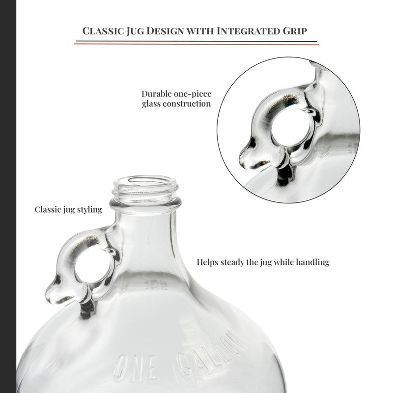 North Mountain Supply 1 Gallon Glass Fermenting Jug with Handle – Set of 4 – Includes 6.5 Rubber Stoppers, 6-Bubble Airlocks, Black Plastic Lids, and Cleaning Brush – 38mm CT Finish