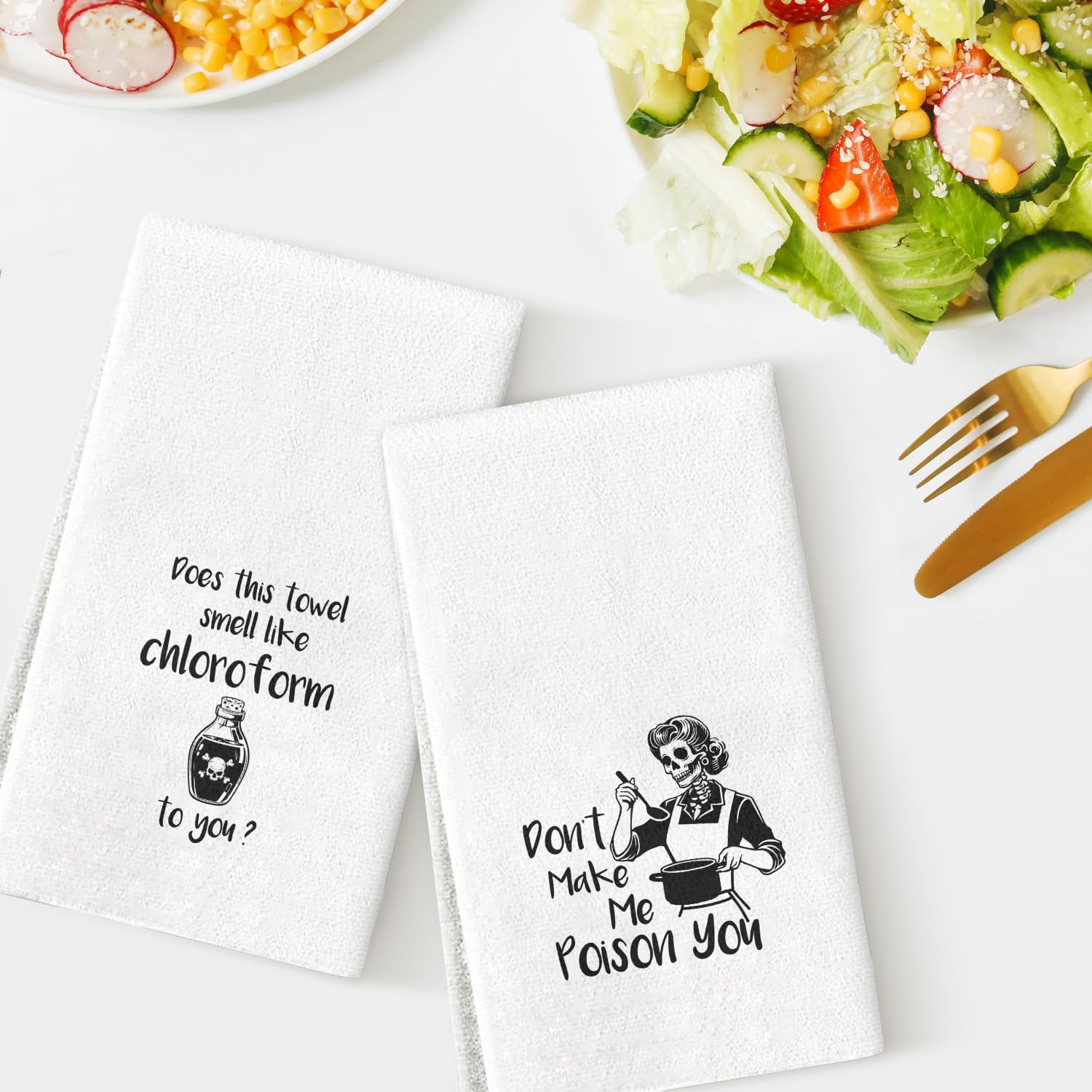 2 Pcs Skull Funny Printed Dish Towel Gift for Women, Goth Home Decor for Women, Kitchen Bathroom Towels Gift for Mother's Day Birthday Housewarming, Does This Towel Smell Like Chloroform to You