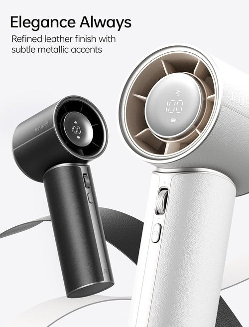 JISULIFE Handheld Fan Pro1 Mini - 30-Hour Cooling Power, Elite PU Leather, Portable Design | Black