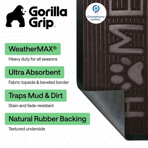 GORILLA GRIP Waterproof All-Season WeatherMAX Doormat - 35x23 Natural Rubber | Stain & Fade Resistant, Easy Clean Espresso Mat
