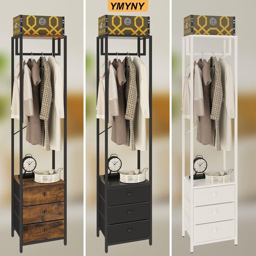 YMYNY Garment Rack, Clothes Rack with Drawers, Freestanding Tall Closet Organizer with 3 Fabric Drawers, Clothes Stand for Hanging Shirts, Coat,15.35" L×11.41" W×70.47" H, Rustic Brown UHGR001H