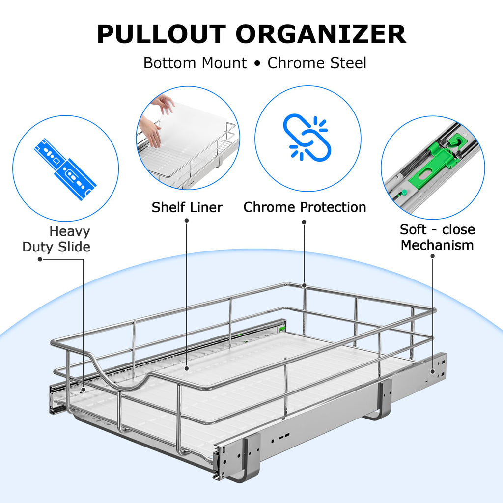 WelFurGeer Soft Close Slide Out Cabinet Shelf, 23" W x 22" D Pull Out Drawers for Kitchen Cabinets, Kitchen Shelf Organizer, Cupboard Organizers and Storage, Under Cabinet Pull Out Shelves