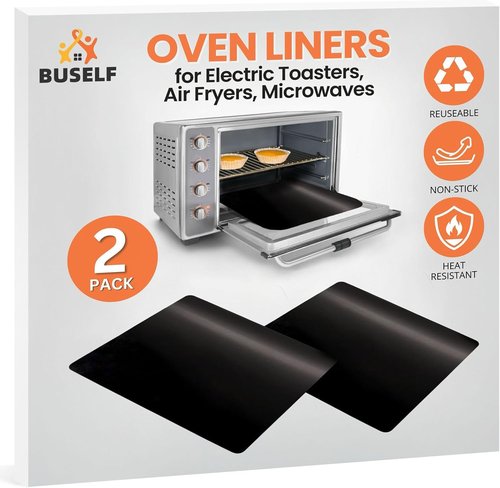 Buself Toaster Oven Liner - Nonstick & Heat Resistant Reusable Air Fryer Liners, 9x11", 2 Pack, Black