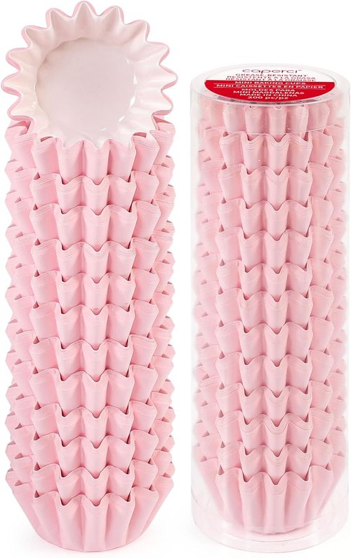 Caperci Pink Mini Cupcake Liners - 200 Heavy-Duty Grease-Resistant Baking Cups, Odorless & Easy Peel