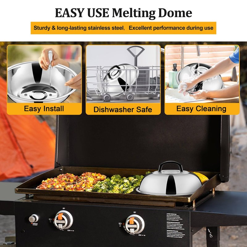 11.5 in Cheese Melting Dome Set of 2, Joyfair Basting Cover for Griddle, Stainless Steel Melt Lid with Heat-Proof Handle, Heavy Duty Griddle Accessories for Outdoor Flat top Grilling, Dishwasher Safe