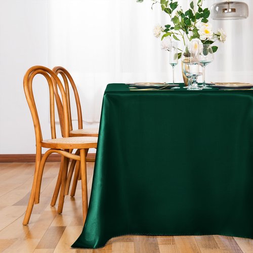 Horbaunal 4 Pack Dark Green Satin Tablecloth 60 x 102 Inches Rectangle Satin Table Cover Bright Silky Table Cloth Smooth Table Decoration for Wedding Party Banquet