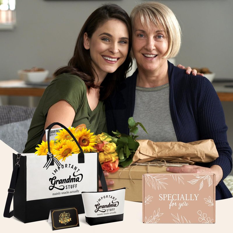 Mother's Day Gifts for Grandma, Best Grandma Gifts for Grandma from Granddaughter Grandchildren Grandkids, Unique Grandma Gift for Nana, Grammy, New Grandma w/Tote Bag Makeup Bag