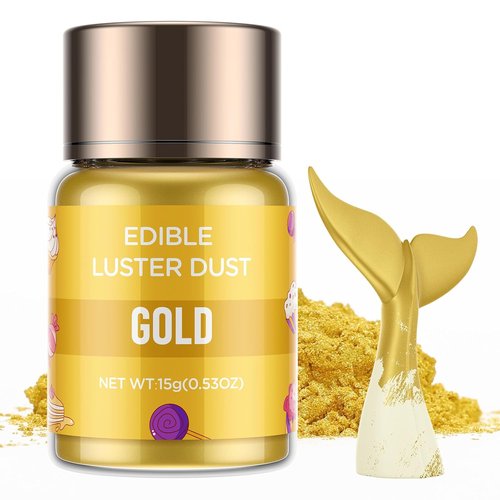 Cherrysea Luster Dust Edible Shimmer Powder - 15g Food Grade Cake & Cocktail Coloring | Gold
