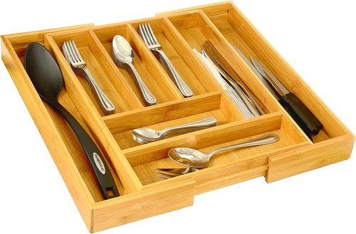 Home-it Expandable Cutlery Drawer Organizer - Adjustable Utensil Dividers for Kitchen Storage