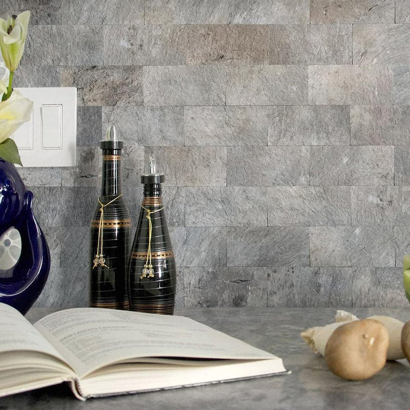 AULIGET 100 Piece Mountain Rock Peel and Stick Backsplash Wall Tiles, 3" x 6" PVC Faux Stone Stick on Tiles for Backsplash Kitchen, Bathroom, Laundry Room, Camper, Fireplace