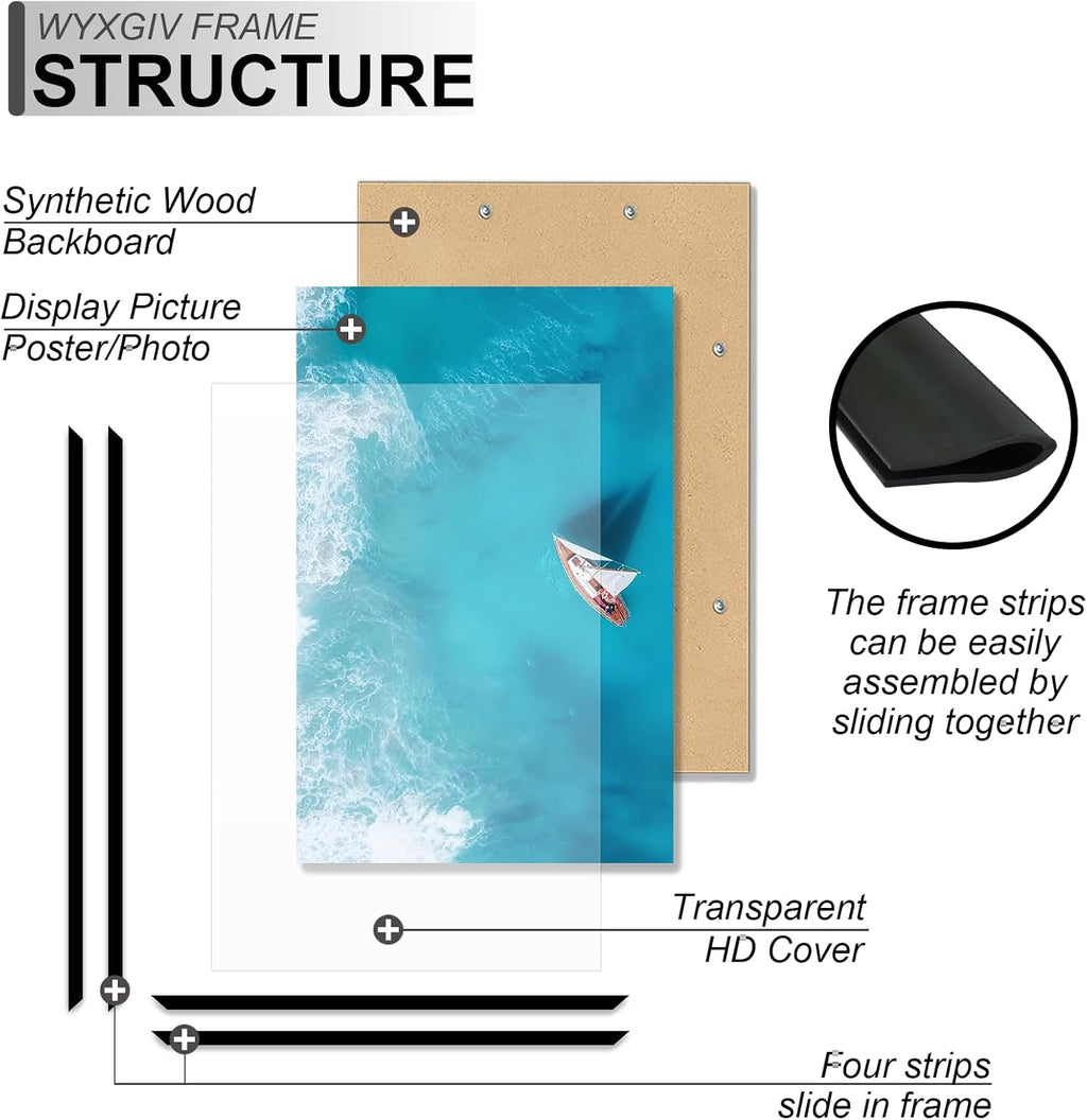 Skiennix 16x24 Picture Frame Set of 2 - Scratch-Proof Black Frames for Horizontal/Vertical Display