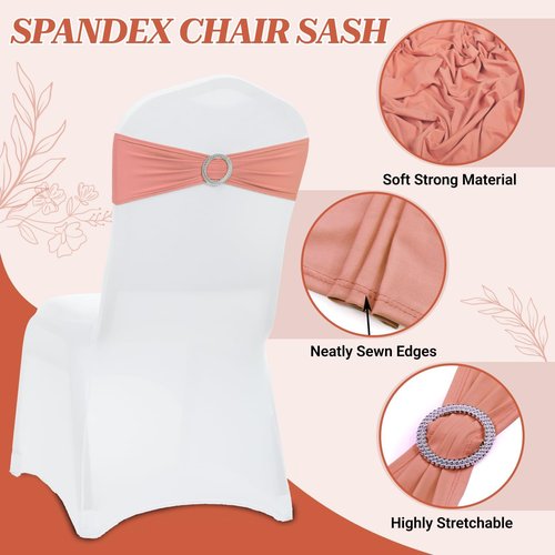 MDS Spandex Chair Sashes - Premium Stretch Covers with Buckle Slider for Weddings & Events | Coral Peach, Pack of 100