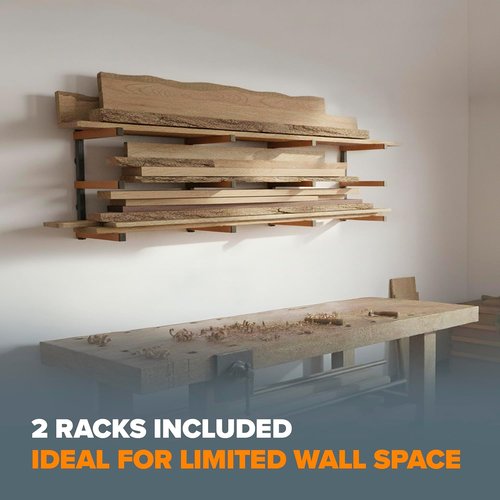 Bora Lumber Storage Rack - 3-Level Wall Mount Wood Organizer | 2-Pack for Garage Organization