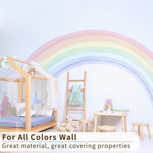 funlife Vinyl Large Rainbow Wall Mural Stickers Peel and Stick, Precut Giant Pastel Watercolor Rainbow Wall Decals for Girls Bedroom Kids Nursery Room Playroom, 94.49" x 55.12"