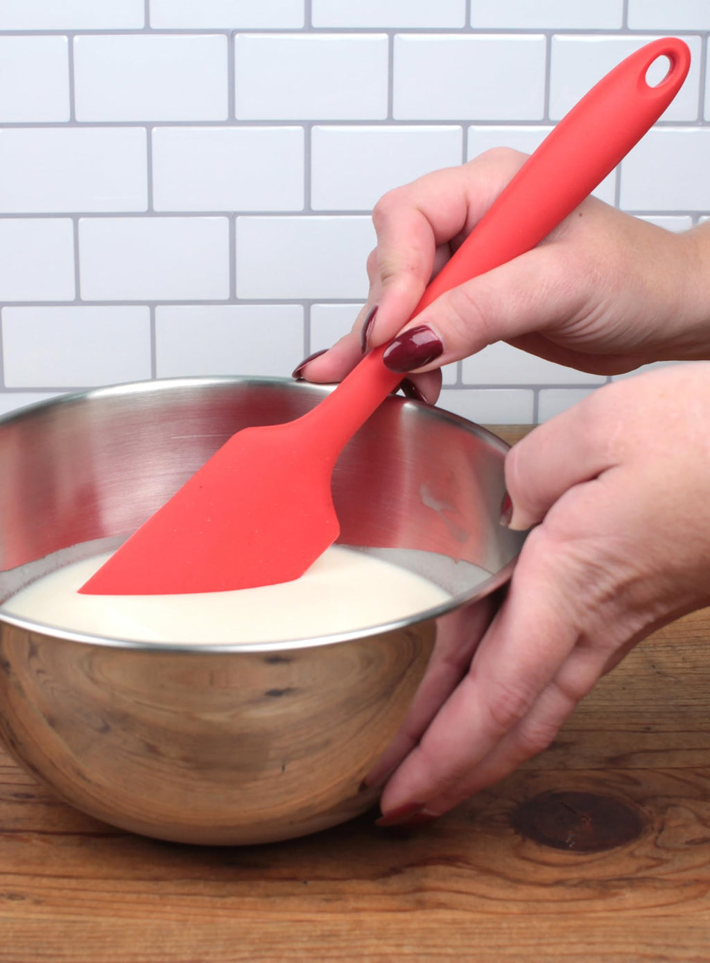 RSVP International Ela Series Heat Resistant Spatulas for Cooking & Baking Strong Silicone Wrapped Steel Rubber Scraper, Spatula, 11x2", Red