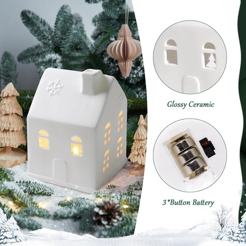Christmas Village Sets - 3-Piece White Christmas Decorations | Rustic Farmhouse Decor for Home