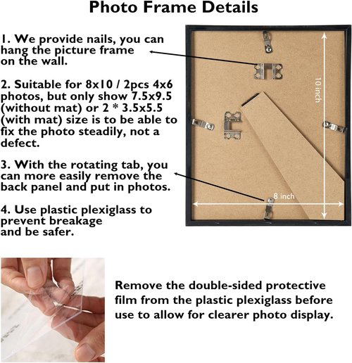 JCJMY 8x10 Picture Frame - Stylish Black Collage Frame for 2 Photos | Wall Hanging or Tabletop Display