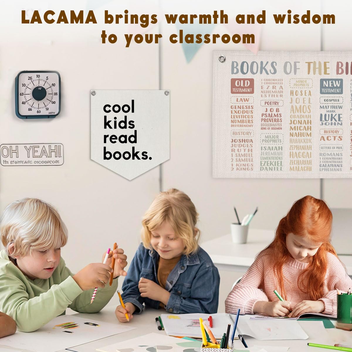 Lacama Reading Corner Decor,Cool Kids Read Books Linen Banner,Read Sign Wall Hanging Banner Pennant Flag Decor for Classroom Homeschool Nursery Playroom Toddler Decor,12.4x14 in