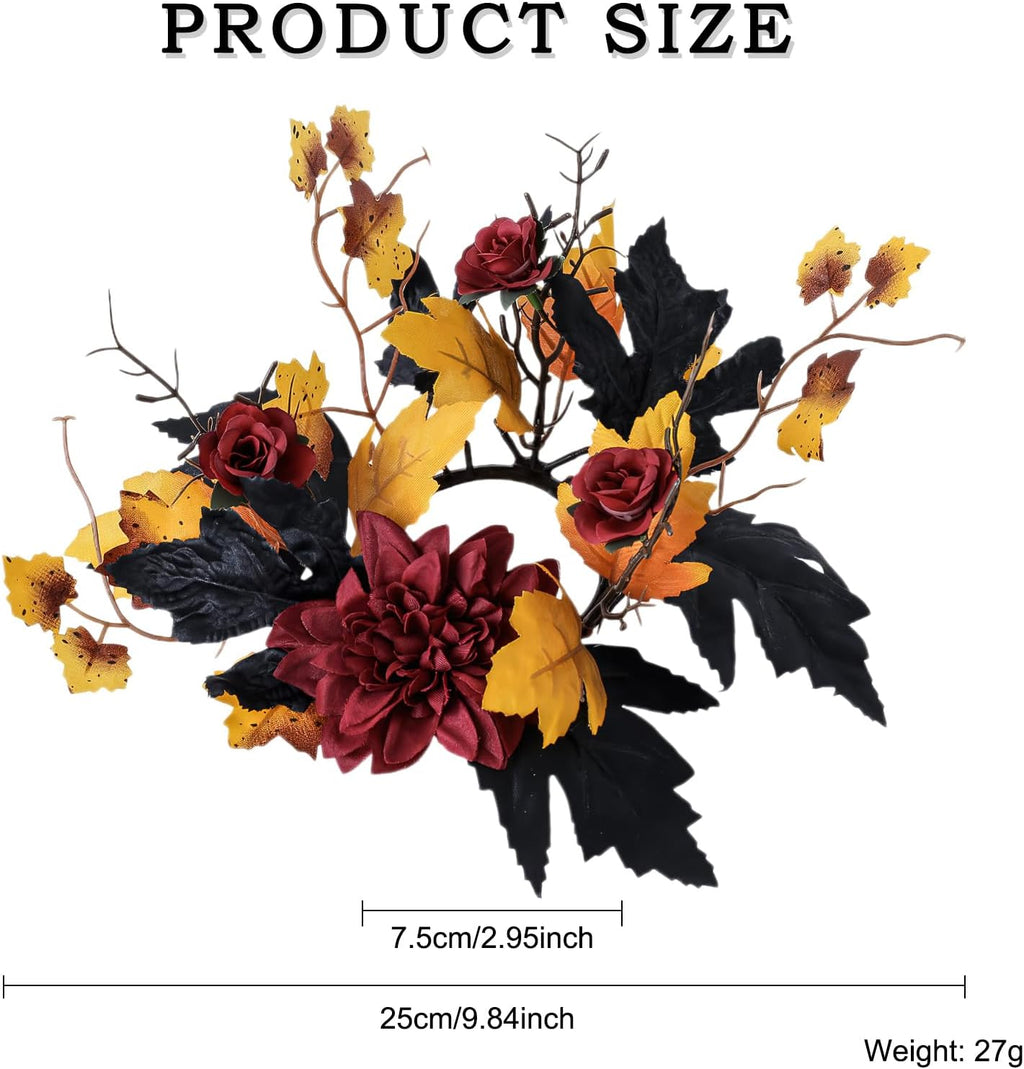 Regine Switzerland Halloween Candle Rings - Red Floral Wreath with Artificial Maple Leaves | Perfect for Home Decor