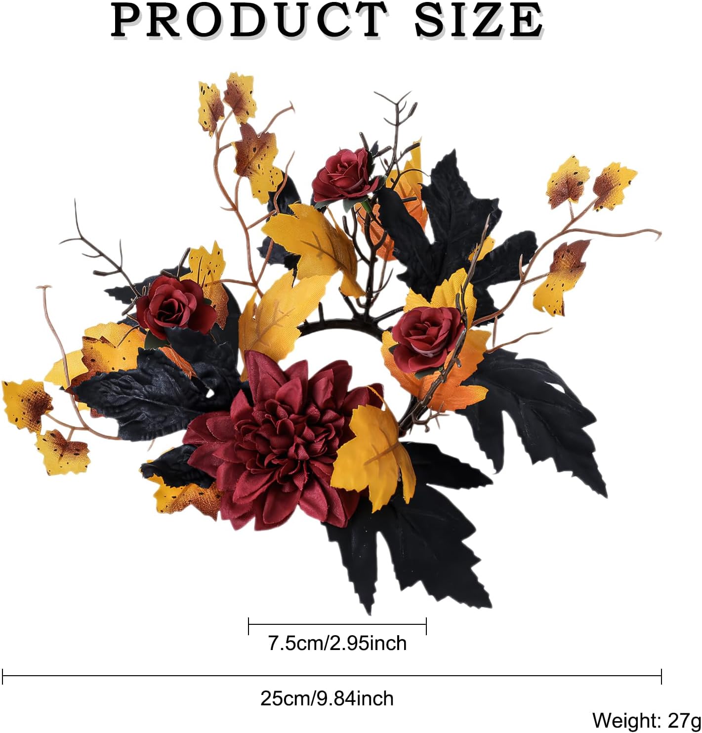 Regine Switzerland Halloween Candle Rings - Red Floral Wreath with Artificial Maple Leaves | Perfect for Home Decor