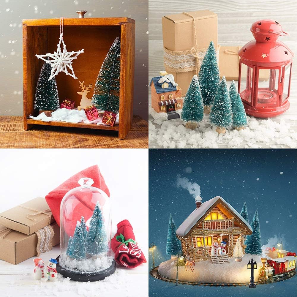 Skiennix Artificial Mini Sisal Christmas Trees - Snow Frosted with Wooden Bases | 20 Pcs in Blue-Green