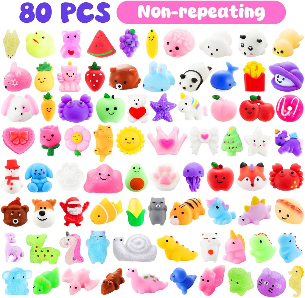 Zefy 80 Pcs Mochi Squishy Toys - Fun Fidget Toys for Kids | Perfect Valentine Party Favors & Classroom Prizes