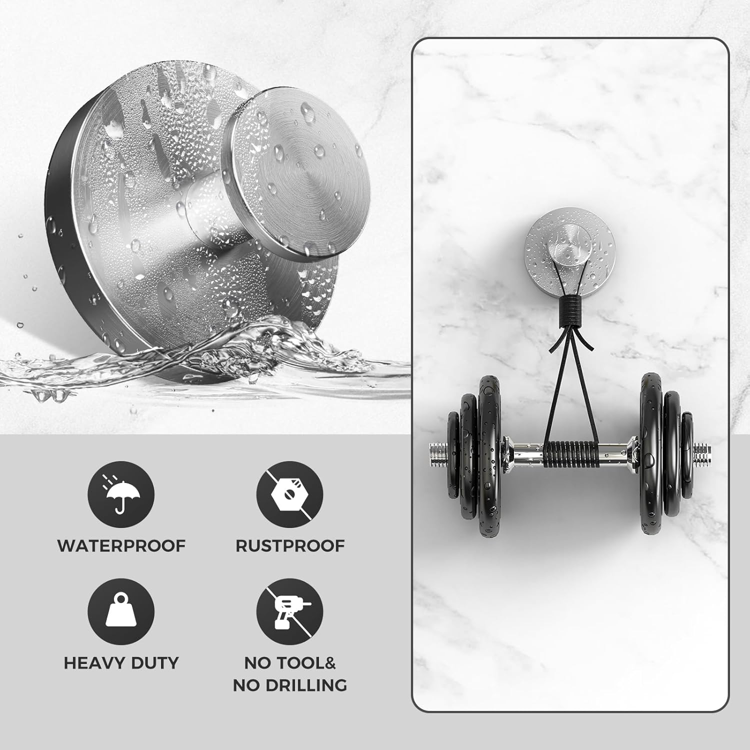 Skiennix Shower Hooks - Removable Suction Cup Hooks for Glass Windows | 2-Pack Silver
