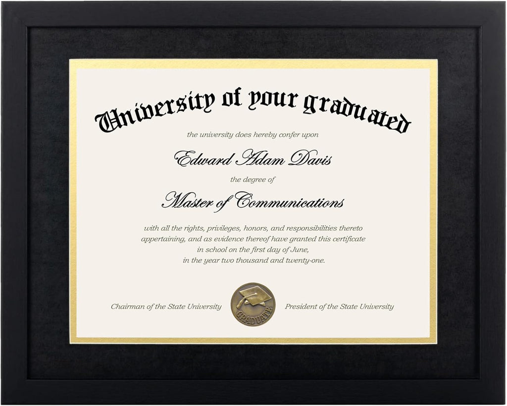 Upsimples 11x14 Diploma Frame - High Definition Glass with Black Double Mat for Wall/Tabletop