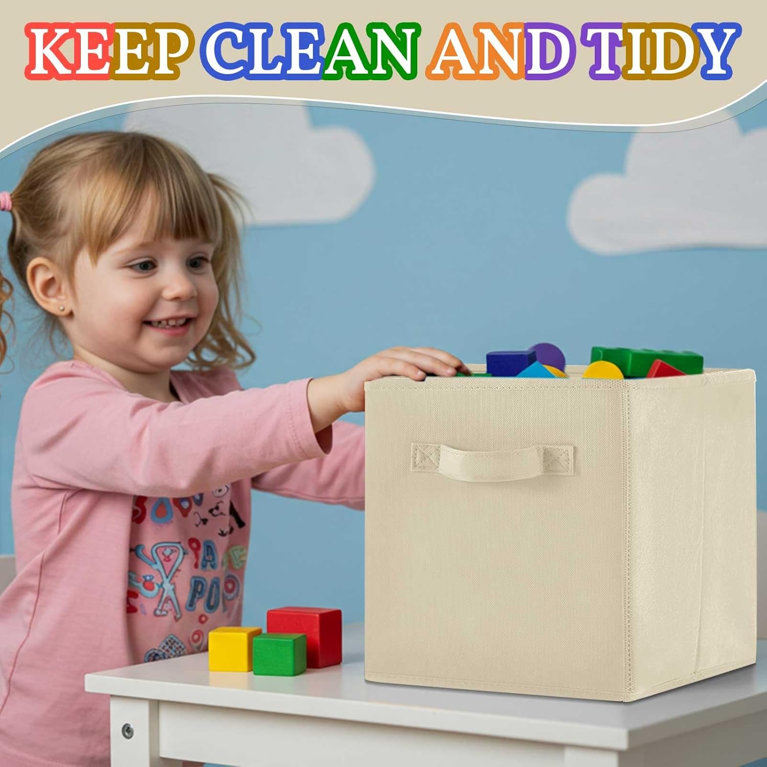 Yinder 12 Pcs Cube Storage Bins - Foldable Brown Fabric Baskets for Kids' Playroom & Nursery Decor