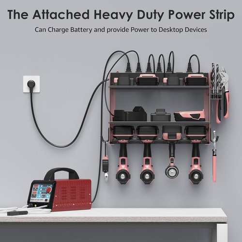 CCCEI Modular Power Tool Organizer - Wall Mount Charging Station & Heavy Duty Rack | Pink, 1 Pack