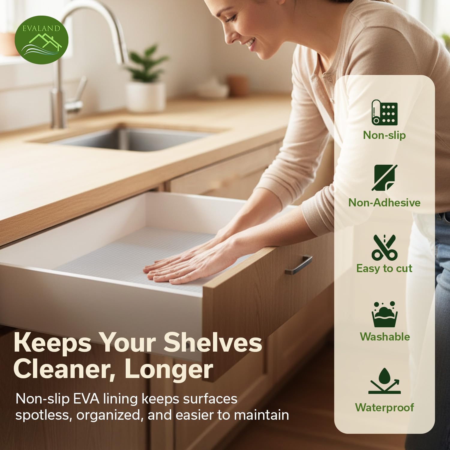EVALAND Shelf Liners for Kitchen Cabinets Non-Adhesive 12" x 10 FT Clear Drawer Liner Non Slip, Washable Cabinet Liner, Waterproof Shelf Liners for Cabinets, Refrigerator Bathroom Pantry Cabinet Mat