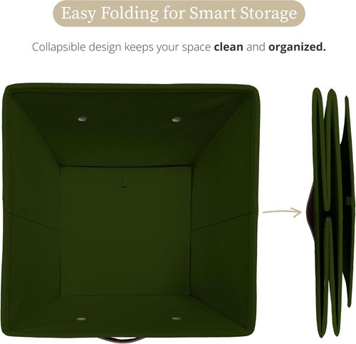 DECOMOMO Storage Cubes - 13x13x13 Fabric Organizer Bins with Labels | Olive Green (Set of 6)