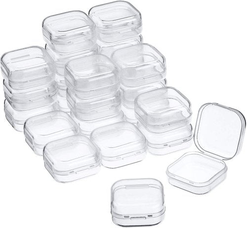 Clear Plastic Beads Storage Containers by [Brand Name] - 24 Pack with Hinged Lid for Crafts & Jewelry | 1.37 x 1.37 x 0.7 Inches