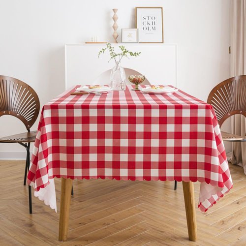 MANGATA CASA 2Pcs Red Gingham Tablecloth for Rectangle Tables-Checkered Table Cloth Waterproof Kitchen & Table Linens-Polyester Buffalo Plaid Wrinkle Free Table Cover(Red 60x102in)