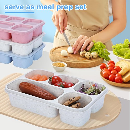 Rinwoc Bento Box Adult [Portion Size], 3 Pack Snack Containers with 5 Compartments for Meal Prep & On-the-Go [Work, Travel], Lunchable Container Reusable and BPA-Free