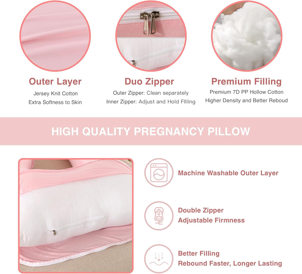 ALLOPERA Pregnancy Pillow - Full Body 57 Inch Maternity Support with Removable Washable Cover | Pink Milk Fiber
