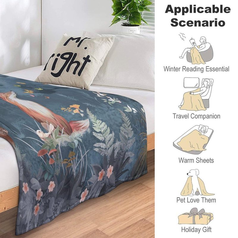 Fox Print Blanket Rabbit Red Panda Forest Animals Fresh Throw Blankets for Couch Sofa Bed Stuff Decor Soft Cozy Fleece Plush Warm Flannel Bedding Blanket Gifts for Baby Girls Boys Kids Adults 50"x60"