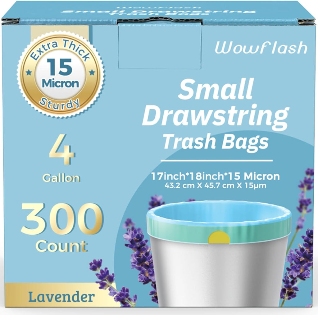 Skiennix 300 Count Extra Thick Drawstring Trash Bags - 15 Micron, Sturdy & Tear-Resistant for Home Use