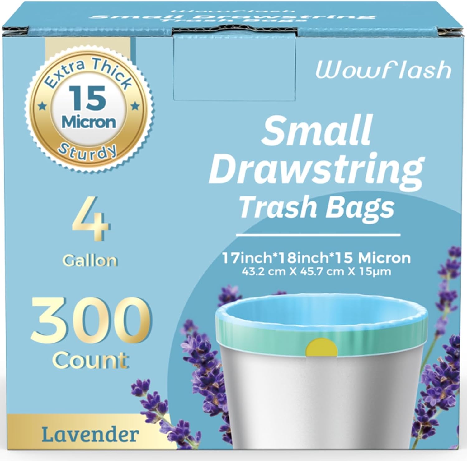 Skiennix 300 Count Extra Thick Drawstring Trash Bags - 15 Micron, Sturdy & Tear-Resistant for Home Use