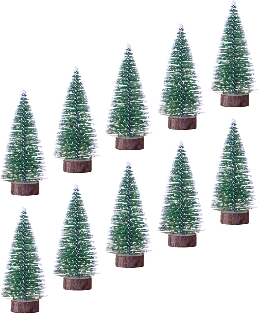 Skiennix 10-Pack Mini Christmas Tree Bottle Brush Ornaments - 4-Inch Snowy Decor with Wooden Base