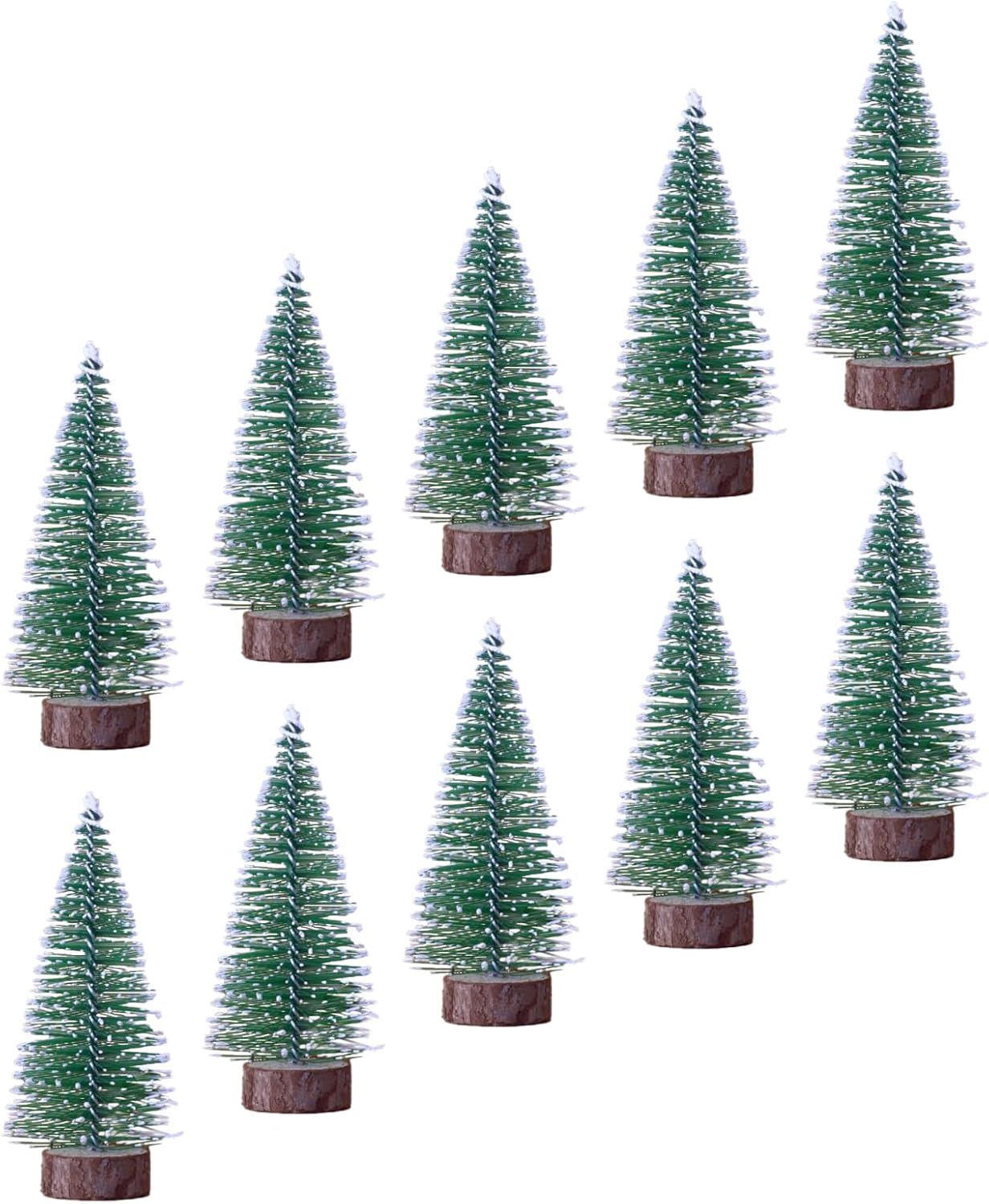 Skiennix 10-Pack Mini Christmas Tree Bottle Brush Ornaments - 4-Inch Snowy Decor with Wooden Base