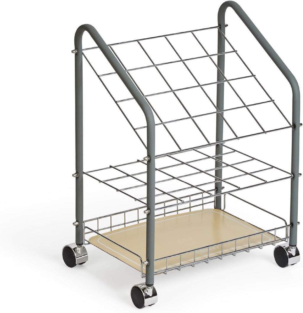Safco Tubular Steel Wire Roll File Cart - 20 Compartment Rolling Organizer for Blueprints & Maps