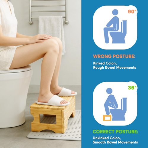 Bamboo Foldable Toilet Stool - Adjustable 7" & 9" Heights, Non-Slip Design for Kids & Adults | Compact & Space-Saving Natural Color