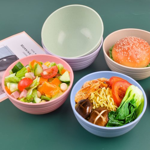 Cuayaes 5Pcs Unbreakable Cereal Bowls, 18 OZ Reusable Lightweight Wheat Straw Bowl, Dishwasher & Microwave Safe - Perfect for Rice, Noodle, Snack, Salad, Soup (5 Colors)